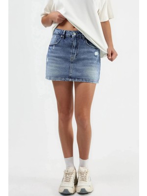 Hiccup Kadınlar Denim Şort Etek Açık Mavi Denim