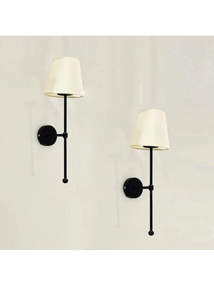 Ömür Avize Lina Krem Şapkalı Siyah 2li Duvar Aplik