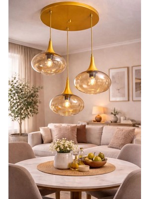 Ömür Avize Hazal Eskitme Gold Kasa 3lü Sarkıt Avize