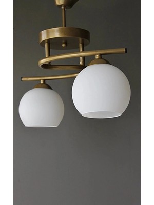 Ömür Avize Hestia Modern Gold Kasa Beyaz Camlı Avize 2li