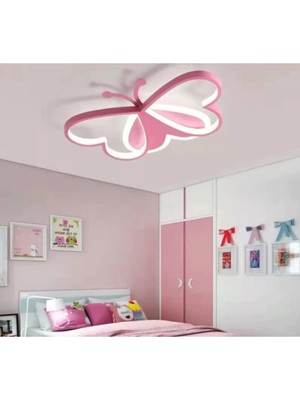 Ömür Avize Pembe Kelebek Çocuk Odası Beyaz Ledli Avize