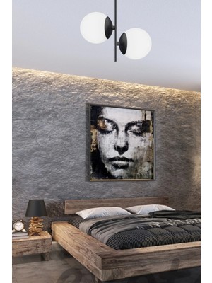 Ömür Avize Rudi Modern Plofonyer Siyah Kasa Beyaz Camlı Ikili Avize