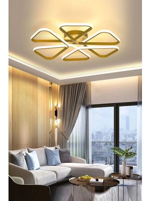 Ömür Avize Sambuka Modern Gold Kasa Beyaz Ledli Altılı Ledli Avize