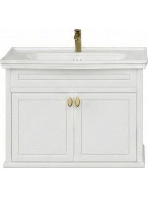 Creavit Antik Kapaklı 100 cm Beyaz Lavabo Dolabı Ikili Set