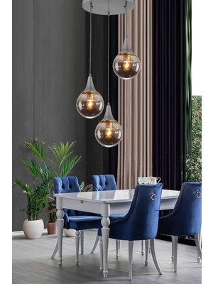 Ömür Avize Inci Modern Globe Kapalı Camlı Üçlü Avize