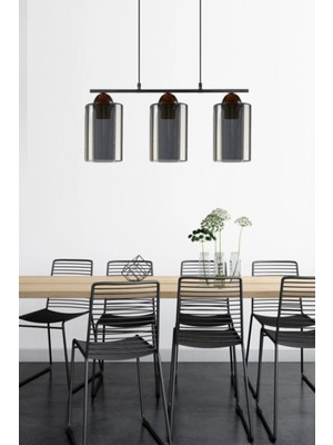 Ömür Avize Deniz Sıralı Füme Boru Camlı Üçlü Avize