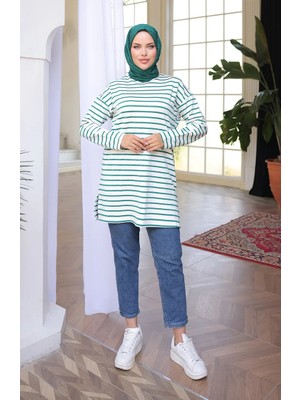 Sefa Merve Çizgili Spor Tunik 71295-07 Yeşil