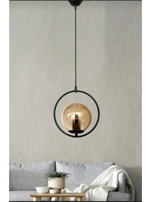 Ömür Avize Roma Siyah Kasa Bal Cam Sarkıt Tekli Avize