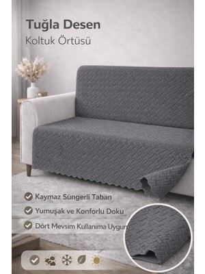 riselerhome Kaymaz Süngerli Koltuk Örtüsü 160X205 Tuğla Desenli 4 Mevsim Kullanışlı Makinede Yıkanabilir