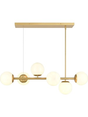 Ömür Avize Rikardo Modern Eskitme Gold Kasa Beyaz Globe Camlı Sıralı 6lı Avize