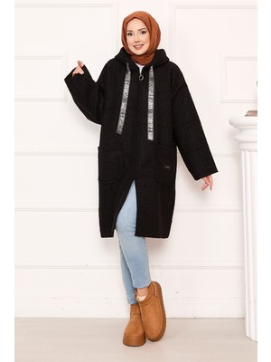 Mat Fermuarlı Kapüşonlu Buklet Kap Siyah
