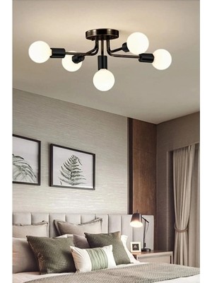 Ömür Avize Loop Modern Tasarım Siyah Renk Beşli Avize (Ampulsüz)