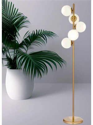 Ömür Avize Melani Gold Kasa Beyaz Camli5 Li Lambader