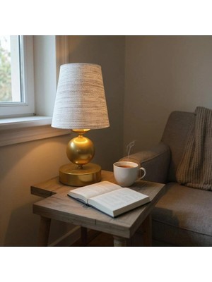 Ömür Avize Beren Gold Kasa Rattan Sapkalı Masa Lambası