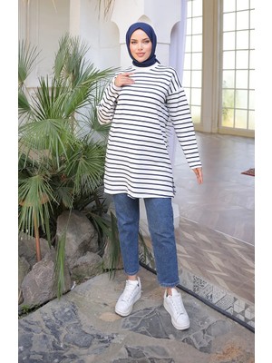 Sefa Merve Çizgili Spor Tunik 71295-02 Lacivert