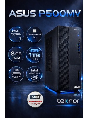 Asus Expertcenter P500MV Intel Core 7 240H 8 GB 1 Tb SSD Wın 11 Pro  Masaüstü Bilgisayar & Teknor USB Bellek