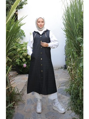 Kapitone Zincir Detaylı Düğmeli Yelek 71195-03 Siyah