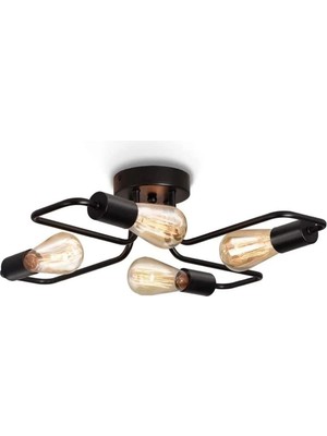 Ömür Avize Retro Rustik Akrep Siyah Dörtlü Avize