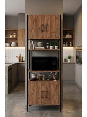 Gold Falez Çok Amaçlı Mutfak Dolap Raflı Metal Ayaklı Mikrodalga Fırın Dolabı 220 Atlantik Çam