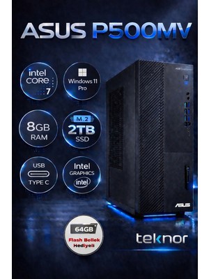 Asus Expertcenter P500MV Intel Core 7 240H 8 GB 2 Tb  SSD Wın 11 Pro  Masaüstü Bilgisayar & Teknor USB Bellek
