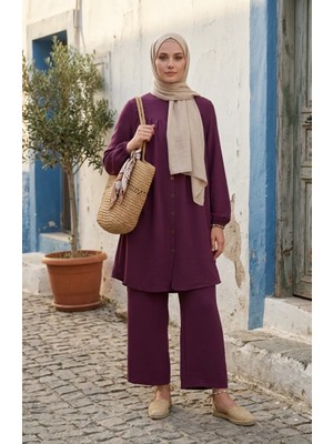 Sefa Merve Aerobin Kumaş Tunik Pantolon Ikili Takım 4146-01 Mürdüm