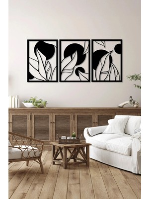 Artavessa 3 Parça Floral Çiçekler Temalı Lazer Kesim Mdf Tablo Seti - Model 1