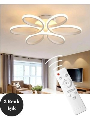 Ömür Avize Modern Stella Beyaz Kasa Beyaz Ledli Plofonyer Avize 60 cm Çap