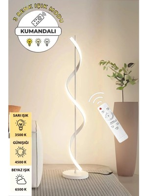 Ömür Avize Kordon 3 Renk Ledli Kumandalı Lambader Beyaz Alüminyum Malzemeden Modern Tasarım
