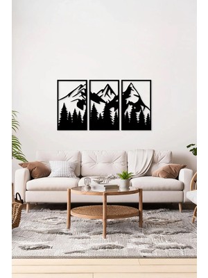 Artavessa 3 Parça Orman Dağlar Temalı Lazer Kesim Mdf Tablo Seti - Model 4