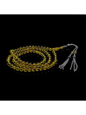 Tesbih Rüyası  Gümüş Tasarımlı Şeffaf Delim 99 Luk Damla Kehribarı Tesb?