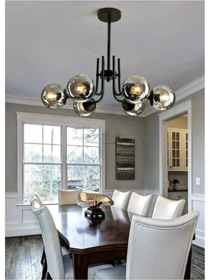 Ömür Avize Zümra 6 Lı Siyah Kasa Füme Camlı Avize