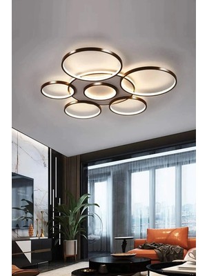 Ömür Avize Kopya - Jüpiter Modern Siyah Kasa ( ( 75 cm ) ) Beyaz Ledli Plofonyer Ledli Avize