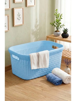 Saban Mavi, Hasır Desenli Plastik Çamaşır Selesi - 25x35x53cm