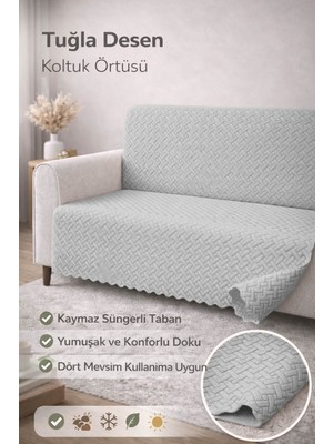 riselerhome Kaymaz Süngerli Koltuk Örtüsü 160X205 Tuğla Desenli 4 Mevsim Kullanışlı Makinede Yıkanabilir
