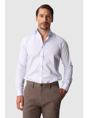 İGS Açık Mavi Regular Fit Geniş Kalıp Klasik Yaka Düz Uzun Kollu Cepsiz %100 Pamuk Non Iron Ütü Istemeyen Gömlek