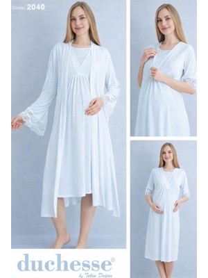 Duchesse 2040 Mavi Hamile Lohusa Gecelik Sabahlık Takım