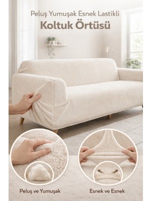 riselerhome Yumuşacık Welsoft Lastikli 3 Kişilik Koltuk Örtüsü Kaymaz Esnek ve Yıkanabilir Koltuk Kılıfı