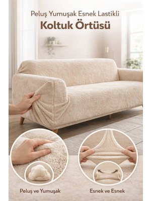 riselerhome Yumuşacık Welsoft Lastikli 3 Kişilik Koltuk Örtüsü Kaymaz Esnek ve Yıkanabilir Koltuk Kılıfı