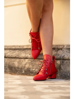 Ayakkabı Ateşi Kırmızı Cilt Tasarım Alçak Topuklu Kadın Ayakkabı Marea