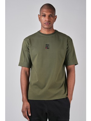 Ex-pent Erkek Dikim Detaylı Regular Kalıp Baskılı Pamuklu Haki T-Shirt
