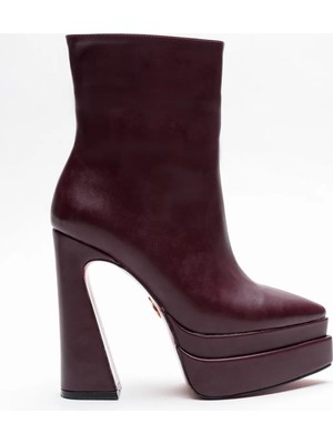 Ayakkabı Ateşi Kadın Çift Platform Yüksek Topuklu Bot Mojo Bordo Cilt