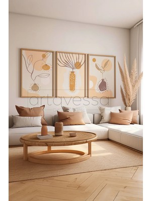 Artavessa 3 Parça Gerçek Ham Ahşap Çerçeveli Tablo Seti - Model 2