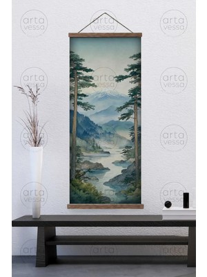 Artavessa Japon Tarzı Gerçek Ahşap Boyalı Çıtalı Askılı Kanvas Tablo - ARTJPNPSTRDK19