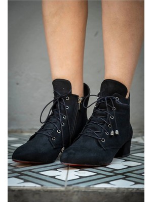 Ayakkabı Ateşi Siyah Süet Tasarım Alçak Topuklu Kadın Ayakkabı Marea