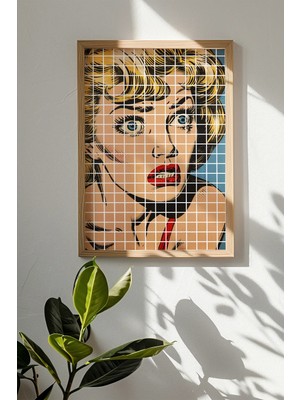 Artavessa Tek Parça Gerçek Ham Ahşap Çerçeveli Popart Kare Çizgili Tablo - Model 16