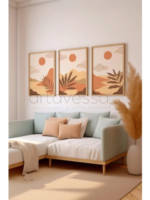 Artavessa 3 Parça Gerçek Ham Ahşap Çerçeveli Tablo Seti - Model 14