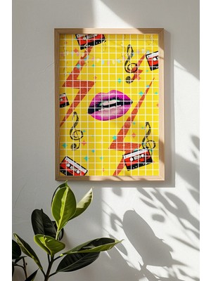Artavessa Tek Parça Gerçek Ham Ahşap Çerçeveli Popart Kare Çizgili Tablo - Model 1