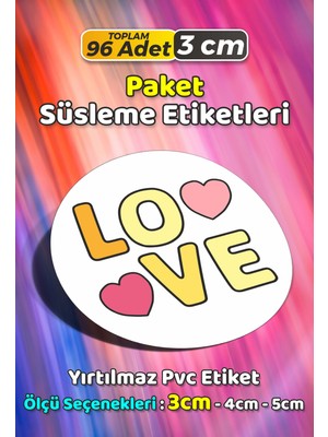 Sb Store Love Aşk Temalı Hediye Paket Süsleme Etiketi Model 133 - 96 Adet 3cm