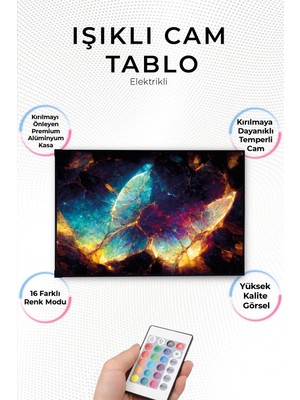 Yanardağ Modern Işıklı Soyut Sanat Efekti Tasarımlı Cam Tablo