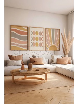 Artavessa 3 Parça Gerçek Ham Ahşap Çerçeveli Tablo Seti - Model 9